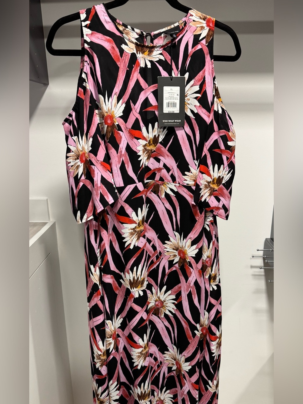 NWT Who What Wear Black Pink and White Floral Midi Dress XL